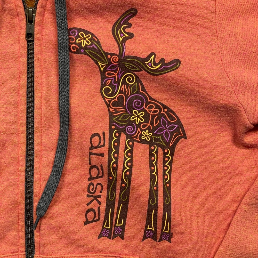 Gildan Full Zip Hoodie Womens Small Orange Alaska Moose Graphic Heavy Blend - Picture 3 of 10